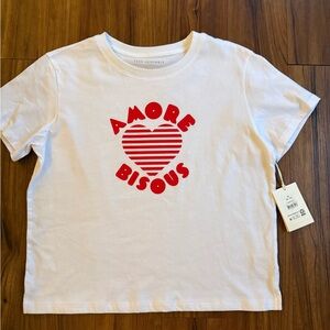 Amore Bisous French White Graphic T-Shirt Women Med NWT Classic Fit
